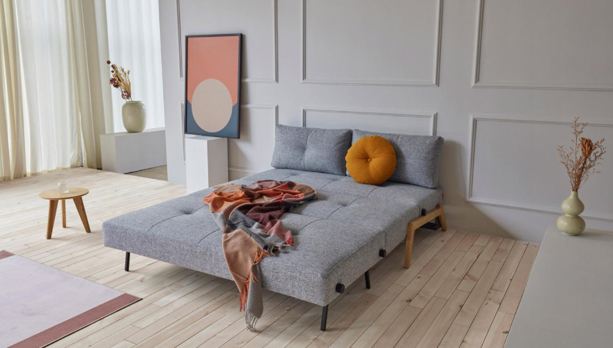 Sofá-cama en color twist granite abierto