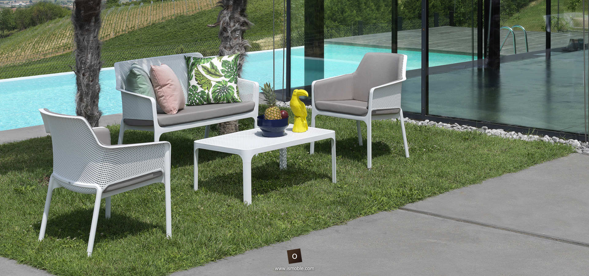 Conjunto de banco y sillones en color blanco